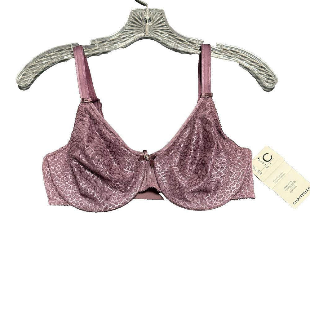Chantelle Minimizer Bra 34C Purple Lace Underwire Unlined French Lingerie NWT